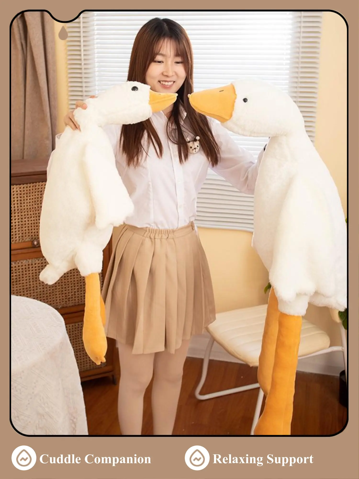 White Goose Stuffed Pillow Doll - Stuffedanimals, Extra Soft Fluffy Collectible Soft Animal, 33.4in-47.2in Cuddly Doll Gift, Cute Animal Aesthetic Bedroom Decor, Boyfriend Gift for Girlfriend