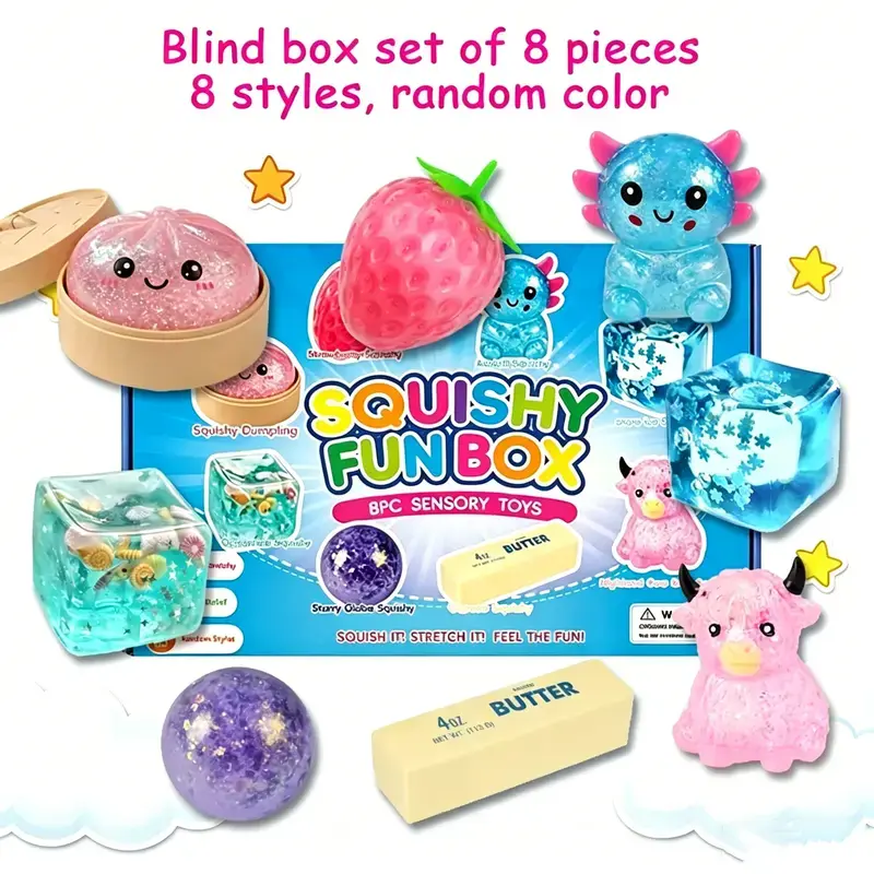 8-Piece Assorted Malt Sugar Squishy Toys Set - Slow Rebound Sensory Fidget Toys for Office Stress Relief, Lift Mood, Release Daily Tension, Party Bag Fillers, 8-Piece Set, Daily Relaxation
