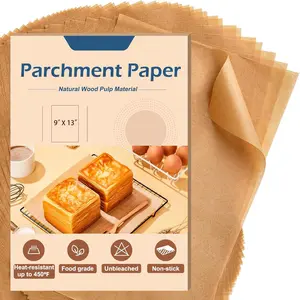 100 Pcs Parchment Paper Baking Sheets, 9x13 Inches Non-Stick Precut Baking Parchment, for Baking Grilling Air Fryer Steaming Bread Cup Cake Cookie and More (Unbleached)