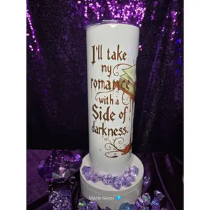 I'll Take My Romance With A Side Of Darkness 20oz Skinny Tumbler For Gothic Book Lovers And Dark Romance Fans
