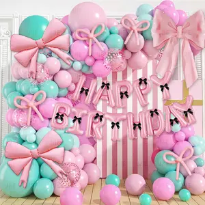 [100PCS Birthday Decorations] Bow Balloon Chain Birthday Balloon Decoration Party Set – Premium Party Supplies for Kids and Adults