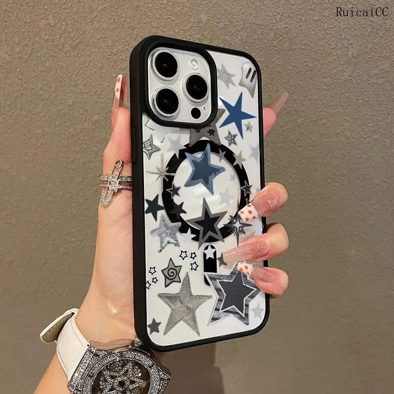 Premium Case for iPhone11/12/13/14/15/16/promax Black five-pointed star collage y2k cased Ready, Anti-Fall, Springtok and Ultra-Thin Design | Perfect for Everyday Use Protector Screen Protector Aesthetic Resistance, Accessories, Smartphone
