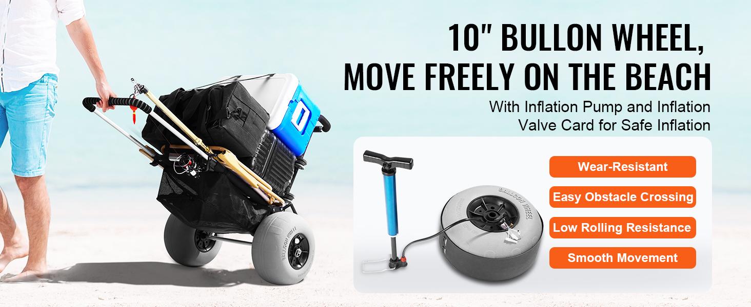 VEVOR Beach Dolly with Big Wheels for Sand, Various specifications, Cargo Deck, Folding Sand Cart & Adjustable Height, Heavy Duty Cart for Beach