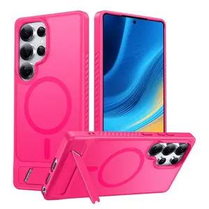 Durable Samsung Galaxy Sandblasted Back Panel Silicone Frame Shockproof Corners and Built-in Stand Phone Cases for Samsung Galaxy S25 S24 S23 Plus Ultra MagSafe Accessories