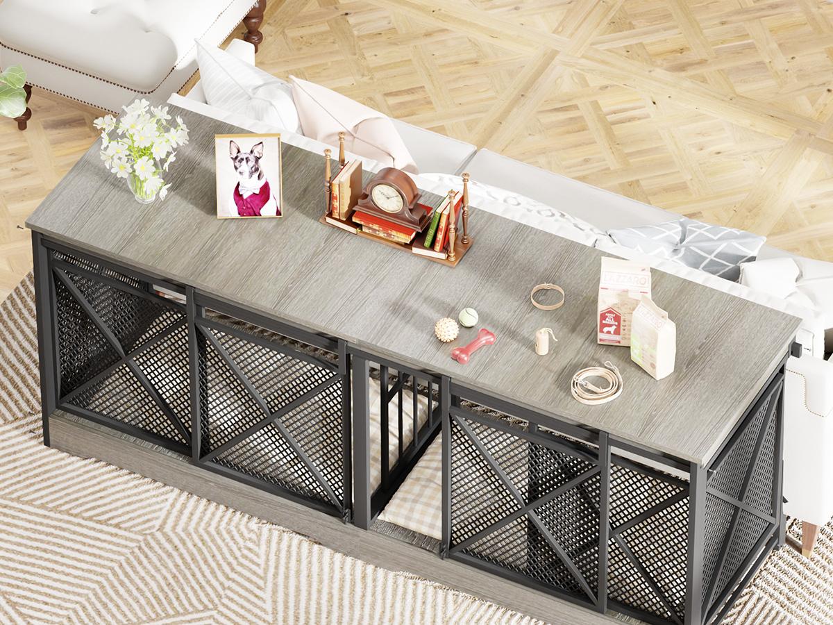 【SpringGlowUp】COZPAW 78" Dog Crate Furniture for 2 Dogs,Extra Large Breed Double Chew-Resistant Indoor Pet House,Heavy Duty Wooden XXL Large Kennel, Furniture Style XL Dog Cage, Max 300lbs Capacity (Grey)