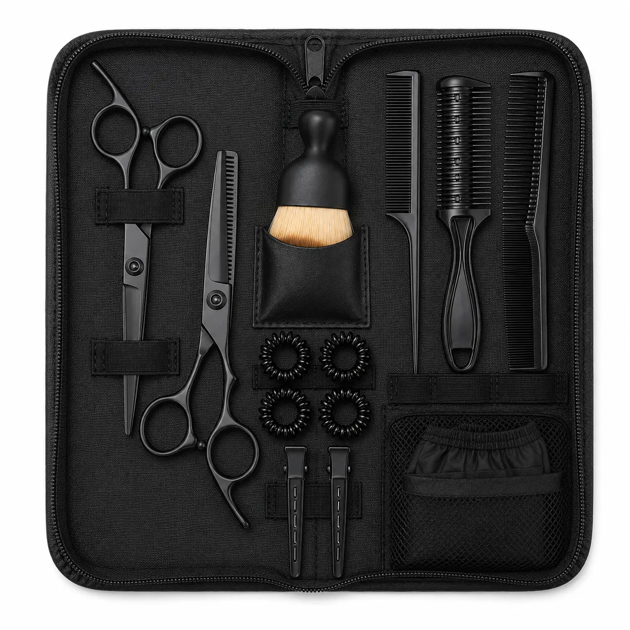 15-Piece Professional Hair Cutting Kit, Haircare Beauty Products with Stainless Steel Scissors, Thinning Shears, Adjustable Brush - Heatless Ergonomic Tools for Precise Home Haircuts, Unscented