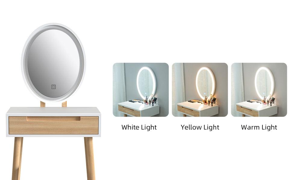 Small Makeup Vanity Desk with 3 Adjustable Lighted Mirror and Chair, 24 Inch Vanities Set with Drawer Wooden Frame Dressing Table for Mini Space HW1151 Dresser Furniture Small Makeup Vanity Desk with 3 Adjustable Lighted Mirror and Chair, 24 Inch Vanities Set with Drawer Wooden Frame Dressing Table for Mini Space HW1151 Dresser Furniture