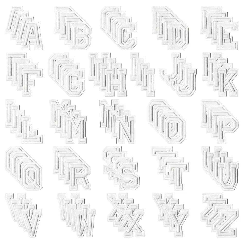 104pcs White Iron on Letters Patches, Embroidery Fabric Letters Applique Patch for Clothing, Jackets, Jeans, Hats, Backpacks, Socks