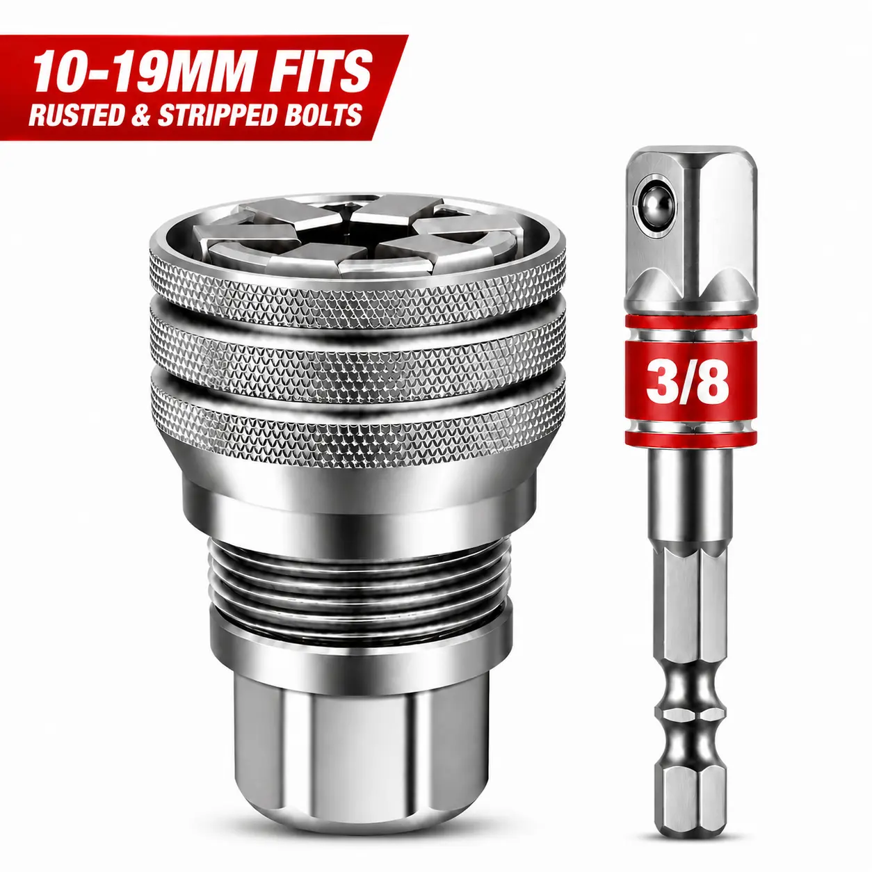 2PCS Universal Socket Set, Adjustable 10-19mm Wrench Socket with 3/8 Drill Adapter for Nuts & Hex Bolts Fathers Day Gift