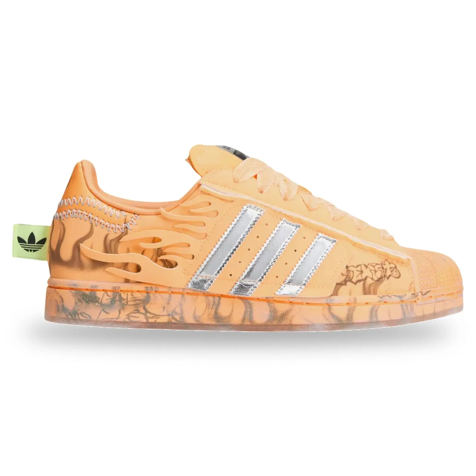 Adidas Men's Superstar Hellstar Hazy Orange Sneaker, Authentic Retro Style with Floral Flames, Chunky Front-Lace Design, Retro Low Casual Trainers, Flame Print Casual Trainers, Streetwear Casual Trainers