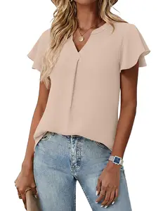 Lepunuo Womens Spring Tops Summer Dressy Casual Cute V Neck Ruffle Sleeve Blouses Flowy Shirts