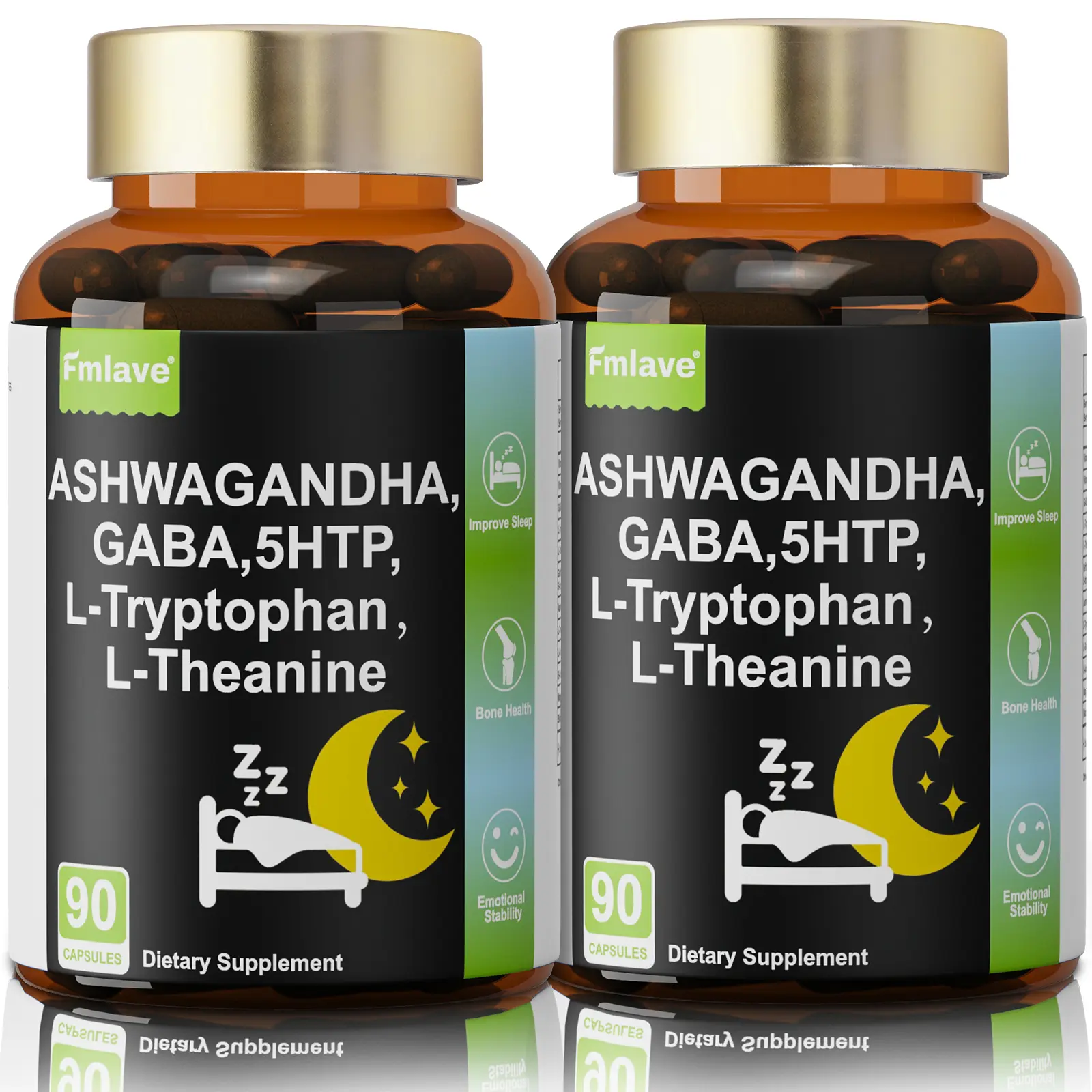 2 packs| Nighttime Sleep Support Capsules - Natural Sleep Aid | Natural Herbs, Sugar-Free | Formulated with Ashwagandha, GABA, Magnesium, 5-HTP | Supports Balancing Melatonin Levels, Improves Mood & Sleep | 90 Capsules, 100% Plant-Based Ingredients|fmlave