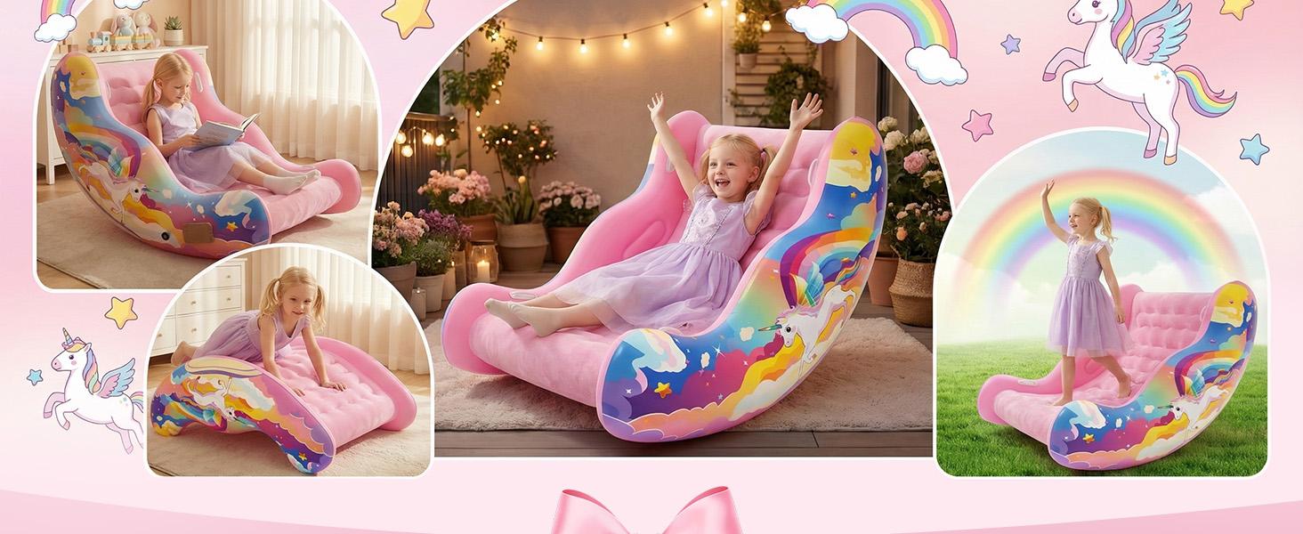 Crakrora Child-Sized Montessori Rocking Chair for 3-8 Year Old Boys, Inflatable Air Cloud Rocker Sofa with Storage, Sensory Room Supply for Autism ADHD, Premium Leak-Proof PVC, Portable Inflation, Self-Soothing Motor Skills Training Birthday Cool Gift,soh