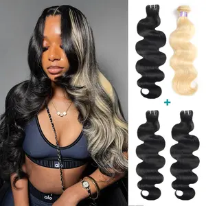 1B/613 Blonde Body Wave Bundles 15A Raw Brazilian Virgin Human Hair 95-100g/Bundle Quick Weave Extensions Skunk Stripe Highlight Style