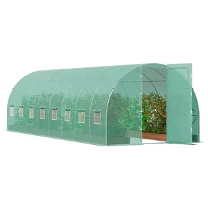 VEVOR Walk-in Tunnel Greenhouse,  , Upgrade Heavy-Duty Galvanized Frame & Flexible Doors, 27.38 x 9.5 x 7.38 ft Hoop House Greenhouse Tunnel, Plant Hot House with Galvanized Steel Frame, Green PE Cover