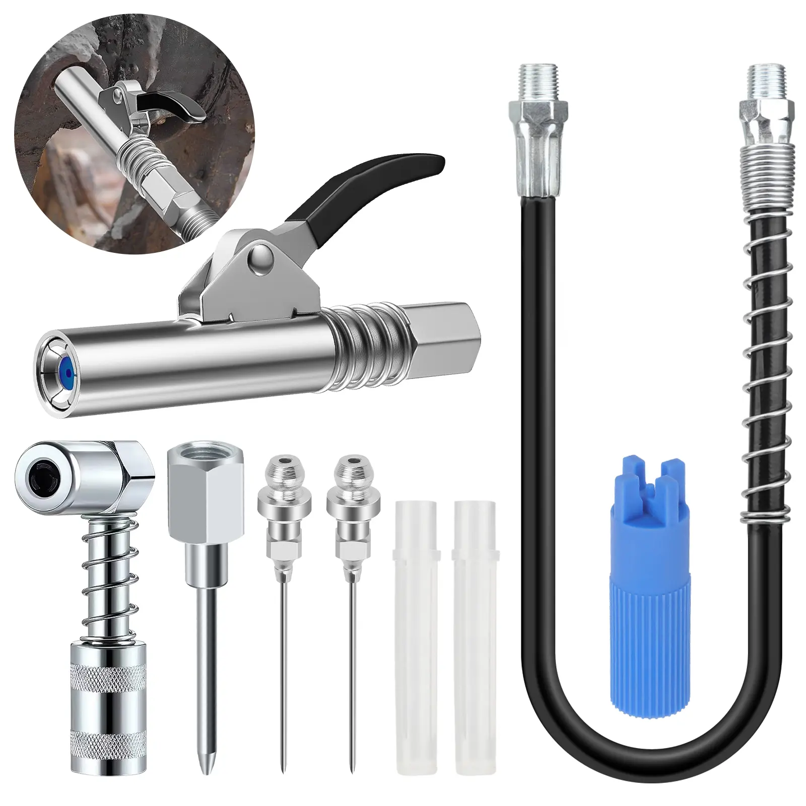 NSI 7Pcs Quick Connect Grease Gun Accessory Kit - Universal Quick Release Design Grease Gun Coupler Set,Heavy Duty Grease Adapters for Cars Trucks Farm Equipment,Automotive repair kit