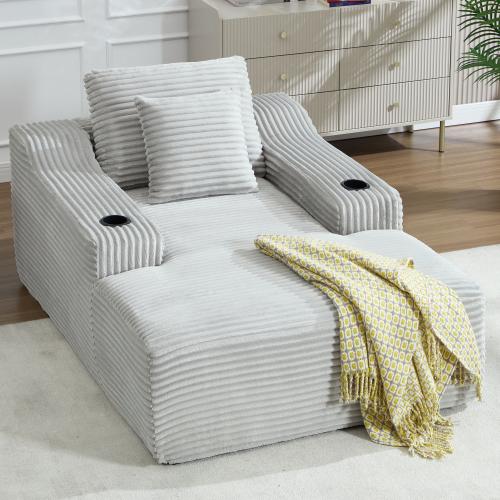 【Bellemave】67" Chaise Lounge Chair 9.9'' Wide Armrest Indoor Corduroy Oversized Sleeper Sofa for Living Room Deep Seat Lounge and Two Soft Pillows Convertible Boneless Sofa Bed, White, No Assembly Required