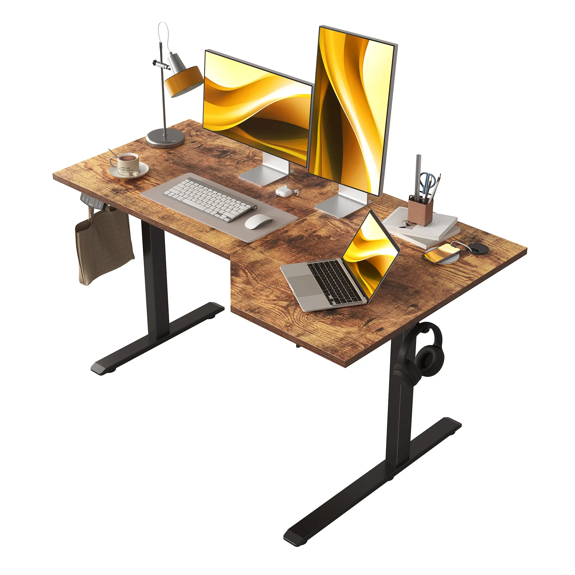 Agilestic Electric Height Adjustable Standing Desk, L-Shaped Sit-Stand Desk for Home & Office, Ergonomic Computer Table with Splice Board, Rustic Brown/Black/White/Light Rustic Brown summergarden Modern Wood Desk