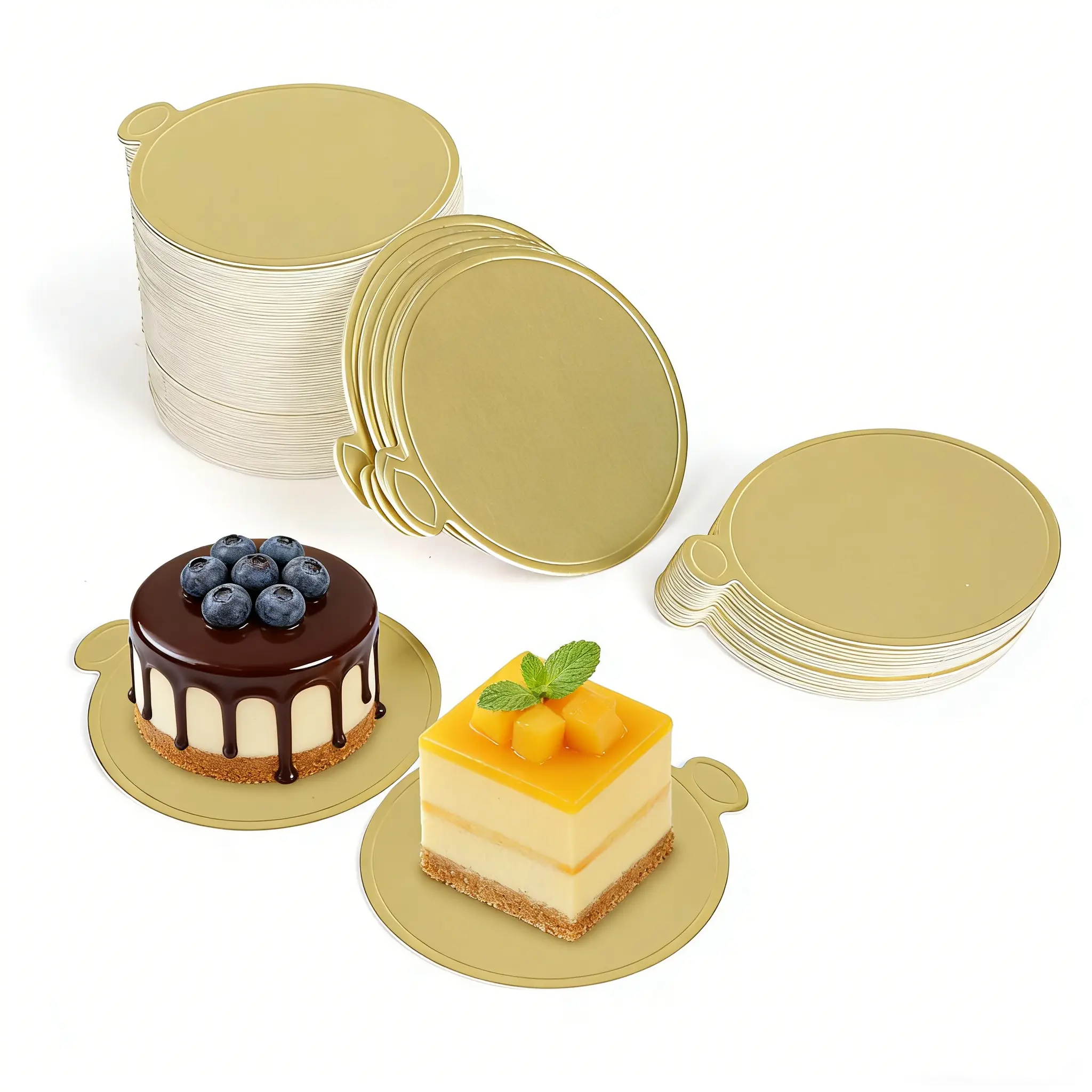 100 Pcs Gold Mini Cake Boards 3.5 Inch Round Mousse Base Cardboard Cupcake Display for Weddings and Parties