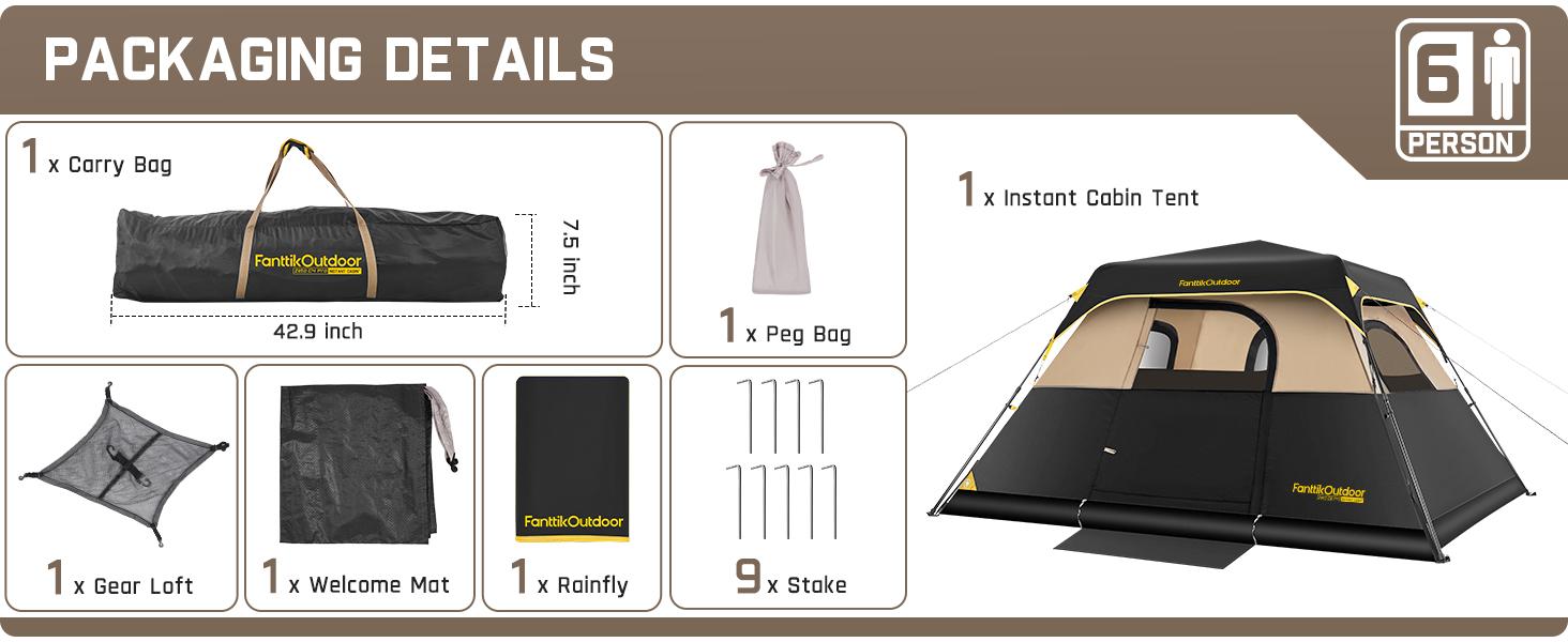 Fanttik Outdoor Zeta C4/C6 Pro Instant Cabin Tent 4/6 Person Portable Waterproof with Removable Canopy, Windproof, and High-Quality Materials Camping Equipment Spacious Interior