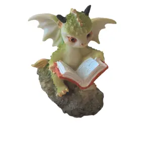 Dragon Book Figurines Resin Sculpture Statue for Decor Desk Office Garden Gift Rustic 3.9-inch for Readers