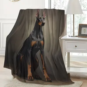 Doberman Dog Print Flannel Throw Blanket, Asian-Inspired Digital High-Definition Print, All-Season Multipurpose Polyester Shawl