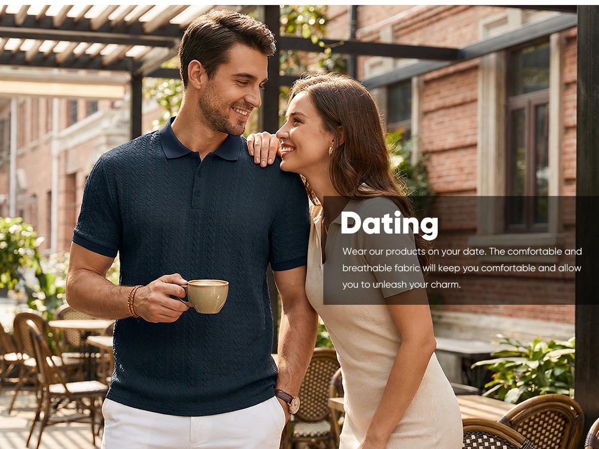 JMIERR Men's Polo Shirt Casual Knit Ribbed Textured Short Sleeve T Shirt Stretch Golf Shirt Summer Vacation Beach Shirts