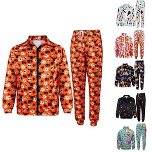 Gihuo Retro 80s 90s Men's Tracksuit - Vintage Jacket & Joggers Set - Polyester Material - Loose Fit - Summer Clothing - 2-Piece Outfit - Cuffed Sweatpants - Streetwear Style halloween cardigan gift funny