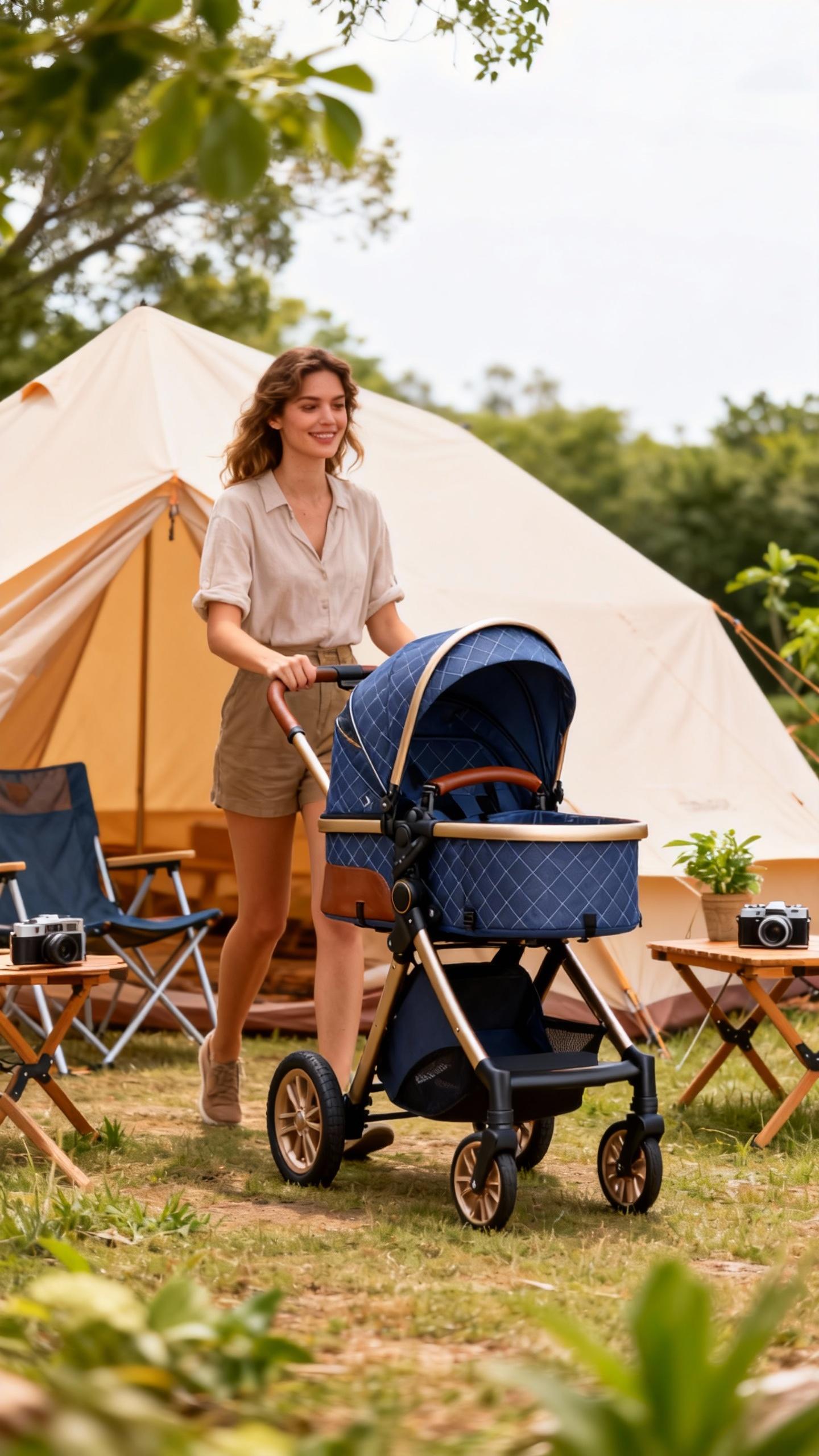 Convertible 4 in 1 Newborn  Stroller with Car Seat and Bassinet, Lightweight Infant  System with Reversible Seat, Shock Absorbing Wheels and Adjustable Handle, Safe and Comfortable  Pram for Home, City Walks and  electric travel Back Booster 3-in-1 Baby