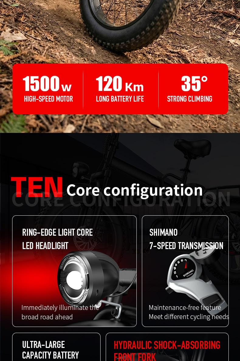 Electric folding bicycle with high-carbon steel structure and full suspension system, 48V 20A-25A battery, 20-inch all-terrain tires, off-road motorcycle, electric bicycle, electric motorcycle SpringStatements