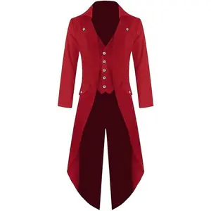 Runcati Men's Gothic Tuxedo Steampunk Jacket Halloween Carnival Costume Cosplay Medieval Dress holiday Trench Coat