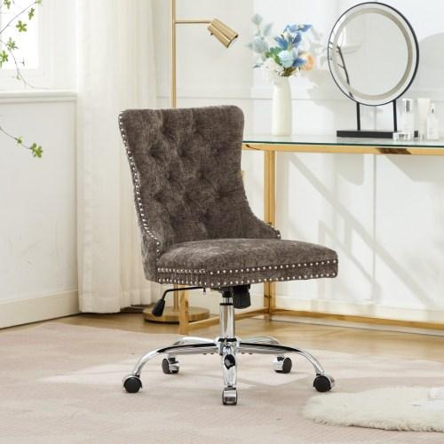 Bellemave Velvet Upholstered Tufted Button Office Chair with Golden Metal Base Adjustable Swivel Desk Chair Deep Seat Cushion Handcrafted Nailhead Trim
