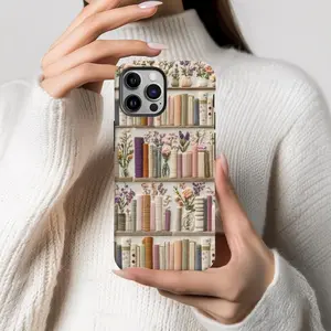 Vintage Bookshelf Floral Phone Case – Cozy Aesthetic Book Lover Case for iPhone & Samsung