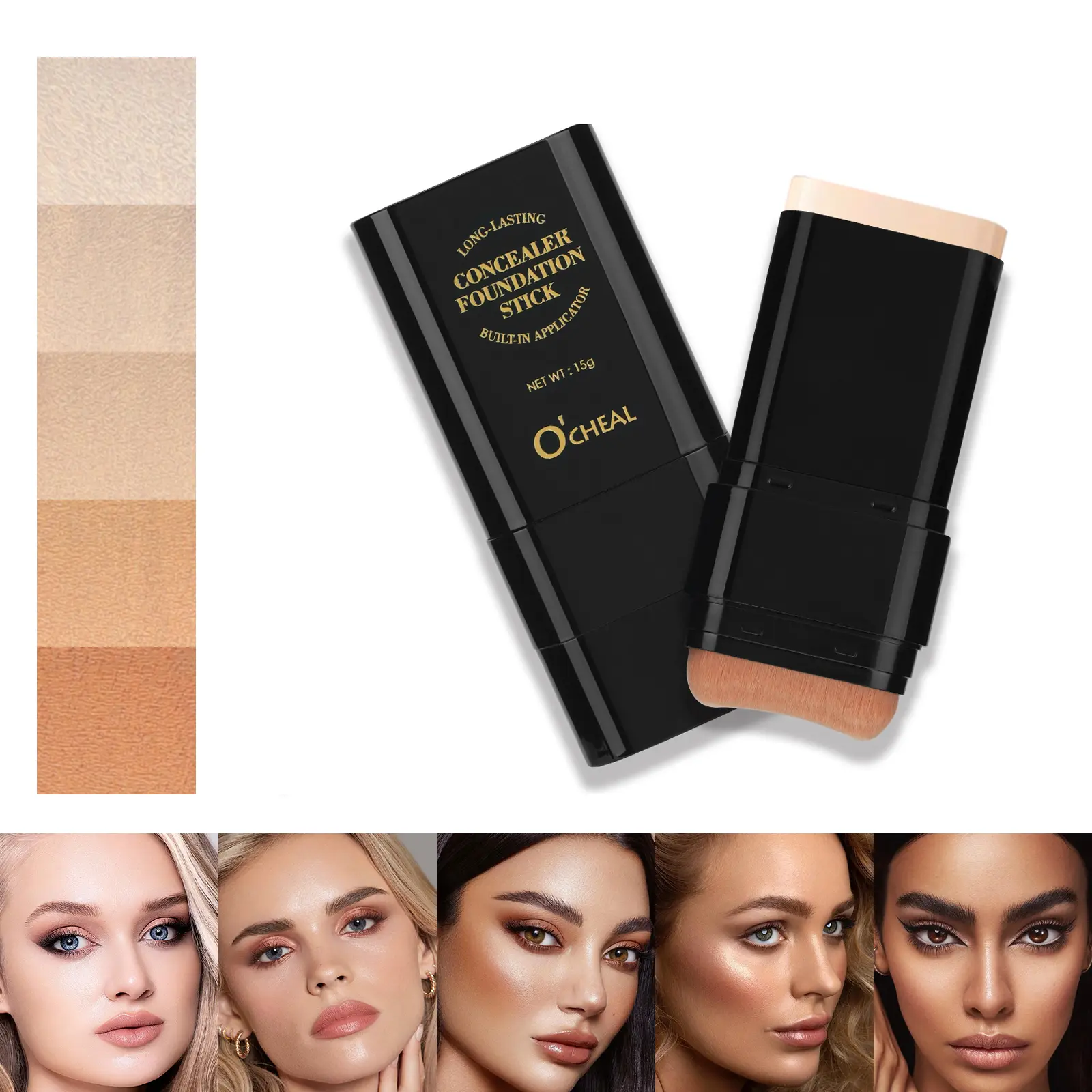 5 Shades Waterproof Foundation Concealer Stick with Applicator Brush - Hide Acne Scars,Suitable for All Skin Types, Lightweight,Daily Makeup,Travel Portable,Highlighter for Acne Marks,Daily Gift Full Coverage Vegan tiktokshopspringglowup sohochic