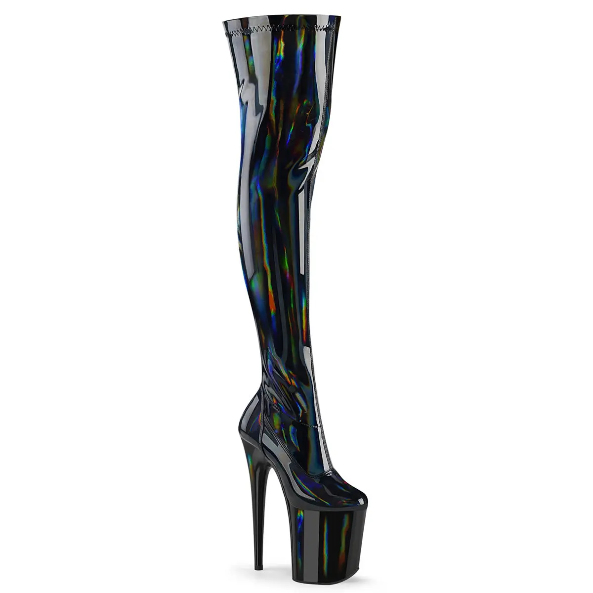Pleaser Women's High Heel Ankle Platform Dress Boot (Model: 3000HWR) - Black Hologram, All-Seasons Stylish Footwear, Black/Black Hologram, Party
