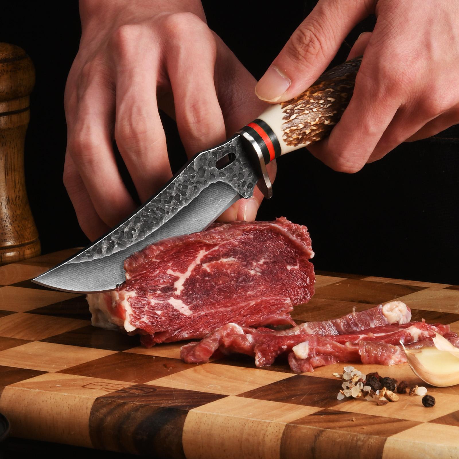 Fixed Blade Multi-functional Knives Set with Durable Nylon Sheath Cover, Selected Stainless Steel Outdoor BBQ Knife with Cool Comfortable Grip. Amazing Knife Gift for Chef & Collectors Father‘s Day Gift