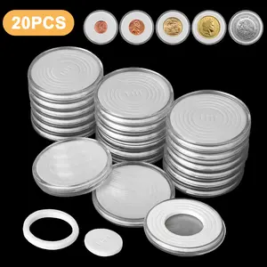 20Pcs Clear Round Coin Capsules - 1.8''Inner Dia Coin Storage Box Containers,Coin Collection Case with Pads,for American Silver Eagle Liberty Coin &JFK Dollar