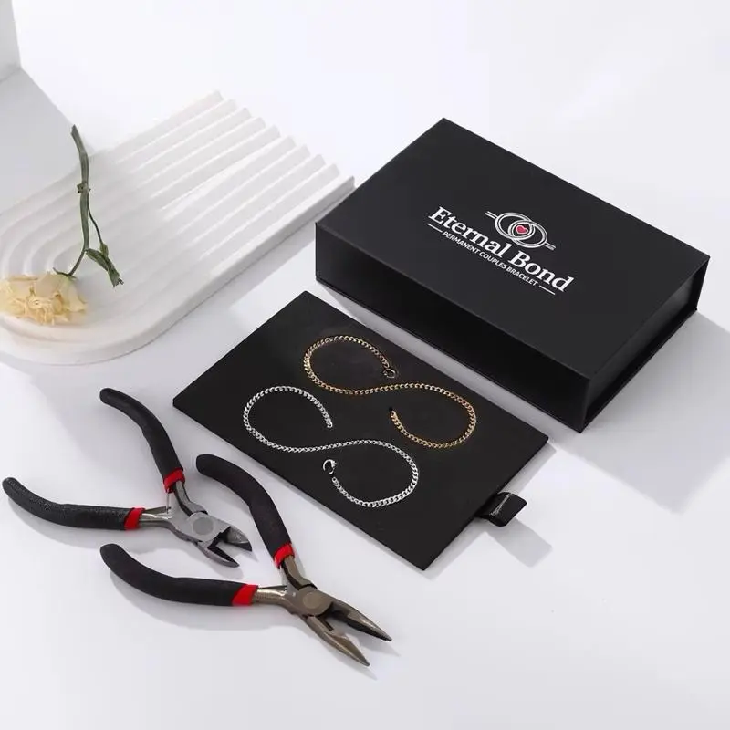 Permanent Couples Bracelets - Unisex Stainless Steel Hypoallergenic Gold/Silver Interlocked Bracelets with Adjustment Tool for Romantic Lifetime Promise - Perfect for Date Night or Anniversary - Perfect Birthday Gift