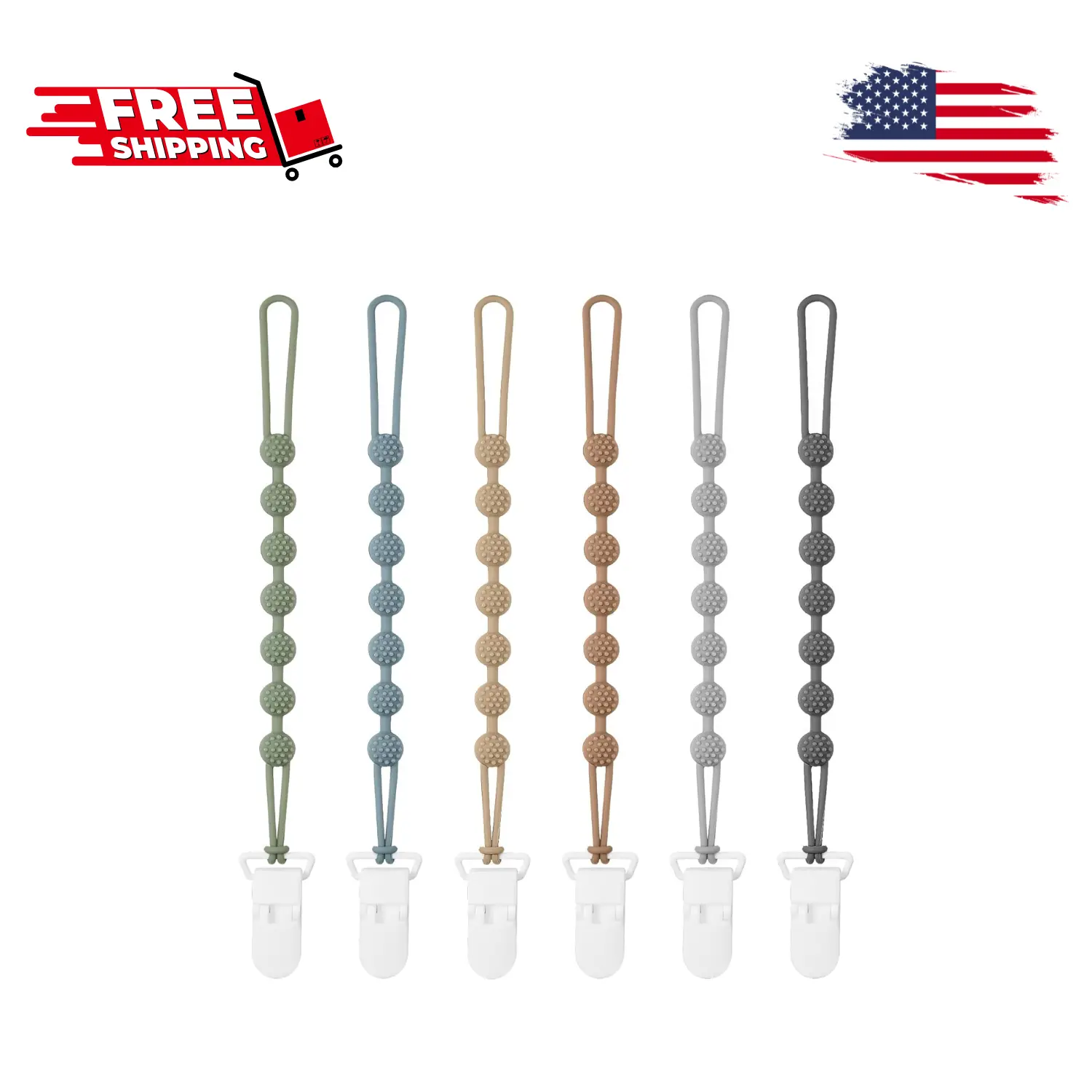 6 Pack Silicone Pacifier Clip with One-Piece Design