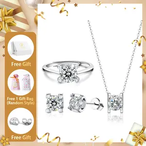 Moissanite 1ct Classic Solitaire Prong Jewelry Set Earrings Ring Necklace Set for Birthday Wedding Engagement Anniversary  Gift Daily Wear mothersdaygift