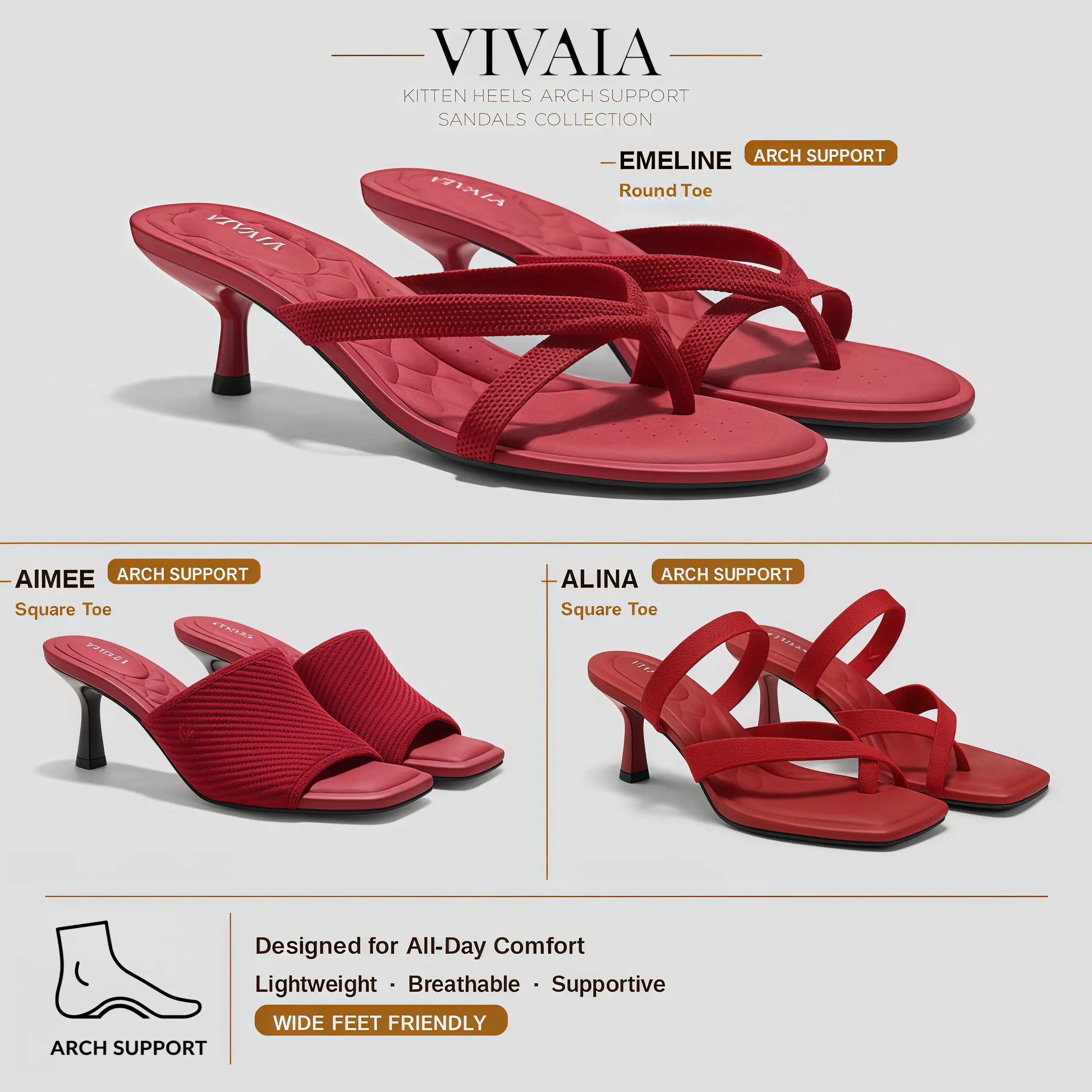 VIVAIA Miami Round-Toe /Square toe Kitten Heel Summer Sandals, Arch Support Cushioned Heel Sandals for Office Festivals Summer Party Vacations Footwear, Walking Shoes, Comfortable Heels, Cushioned Heels, Summer Sandals, Strappy Sandals (EMELINE&AIMEE) tik