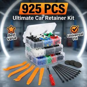 925pcs Car Push-in Fixing Clips and Auto Fasteners Combination - Nylon Bumper Guard Rivets in 26 Most Popular Sizes, with 10 Straps and Fastener Remover