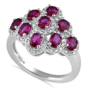 Starlette Ruby Ring | 925 Sterling Silver Plated in Rhodium | Simulated Ruby Stones