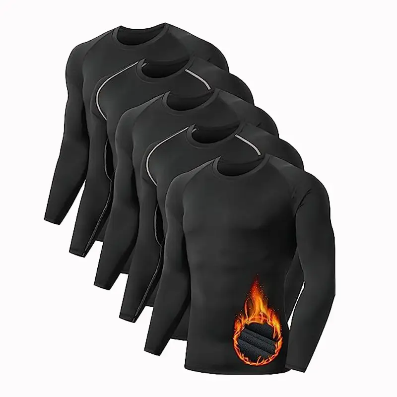 Men's 5 Pack Thermal Compression Shirt Fleece Lined Long Sleeve Athletic Base Layer Cold Weather Gear Workout Top for Activewear Fitness summerwins