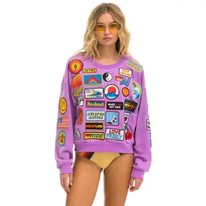VINTAGE PATCH RELAXED CREW SWEATSHIRT - NEON PURPLE
