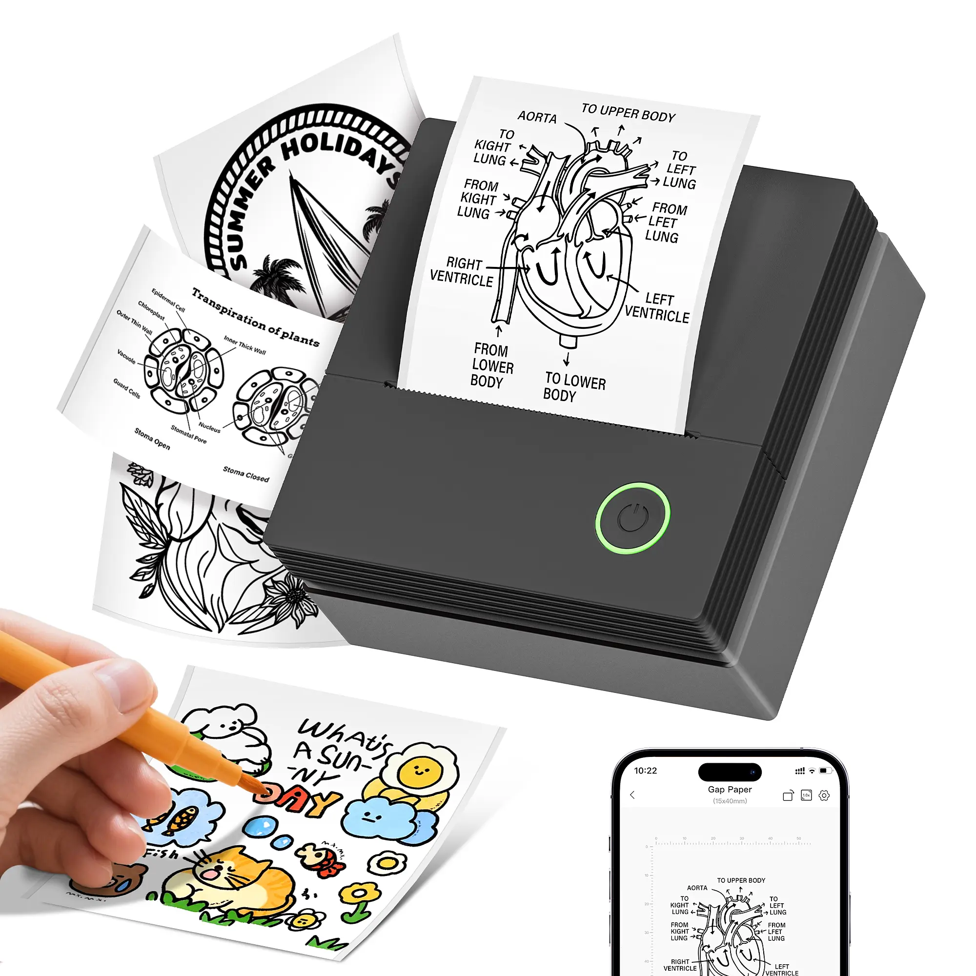 Mini Sticker Printer-2 Inch Bluetooth Thermal Pocket Printer, PM290 Inkless Portable Printer for Study Notes, AI Printer, Photos, Journals, Memos, Lists,Sticky Label, Ideal Gift for Valentine's Day,,back to school,back to school haul