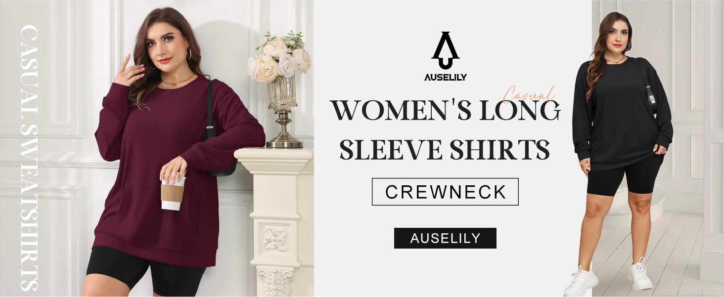 [Spring Restock] AUSELILY Women's Crewneck Hoodless Sweatshirt With Kangaroo Pocket  Fleece Longsleeve Oversized Casual Style Shirt  Lightweight Pullover 2026 SpringStatements