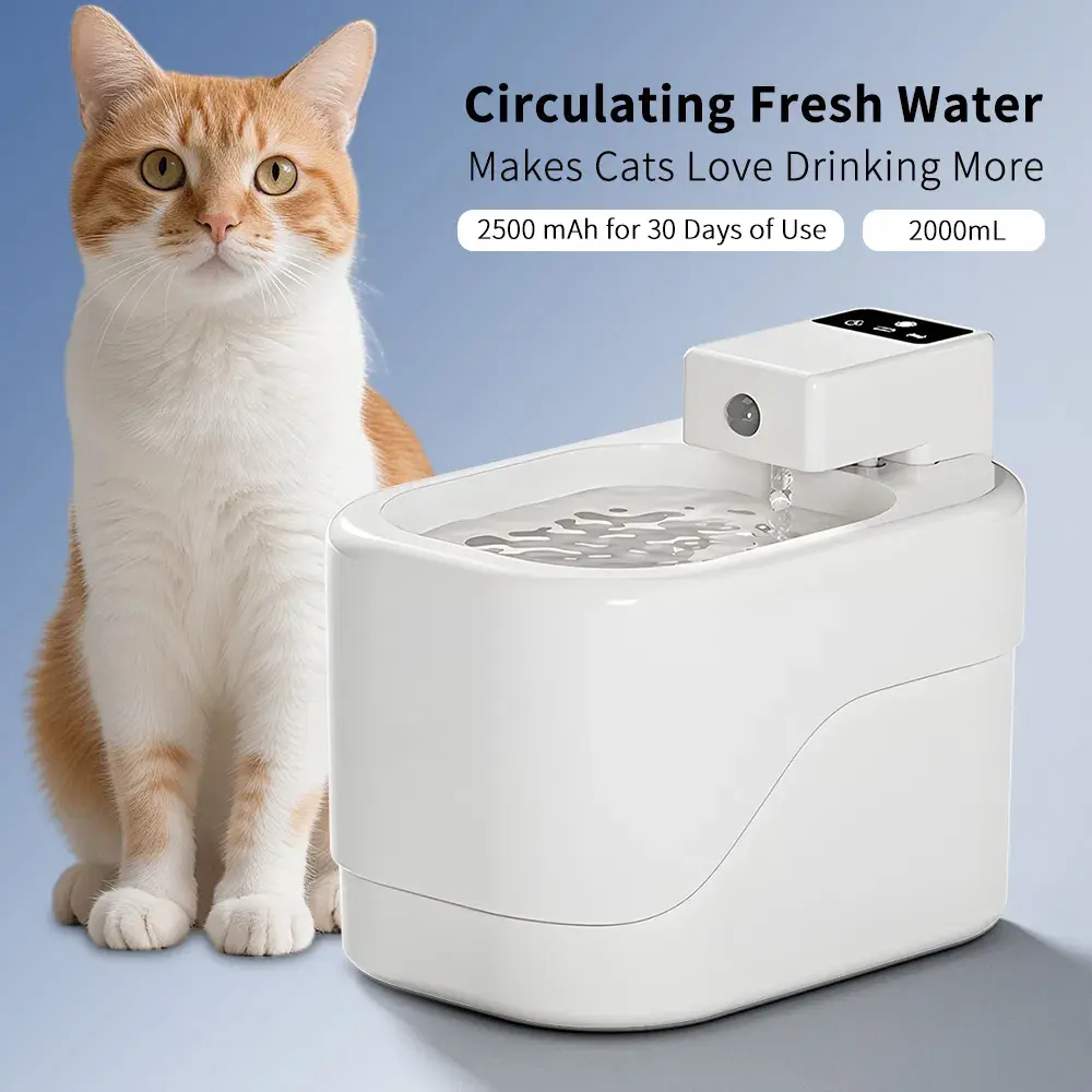Cat Water Fountain, 2000mL Auto-Circulating Fresh Water Dispenser for Cats to Boost Hydration, Auto Circulates