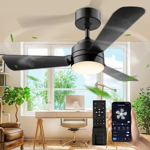 28" Black Small Ceiling Fan with Lights, Remote Control, 3000-6500K Dimmable, Easy to Install, Low Profile Ceiling Fan for Bedroom Kitchen Garage