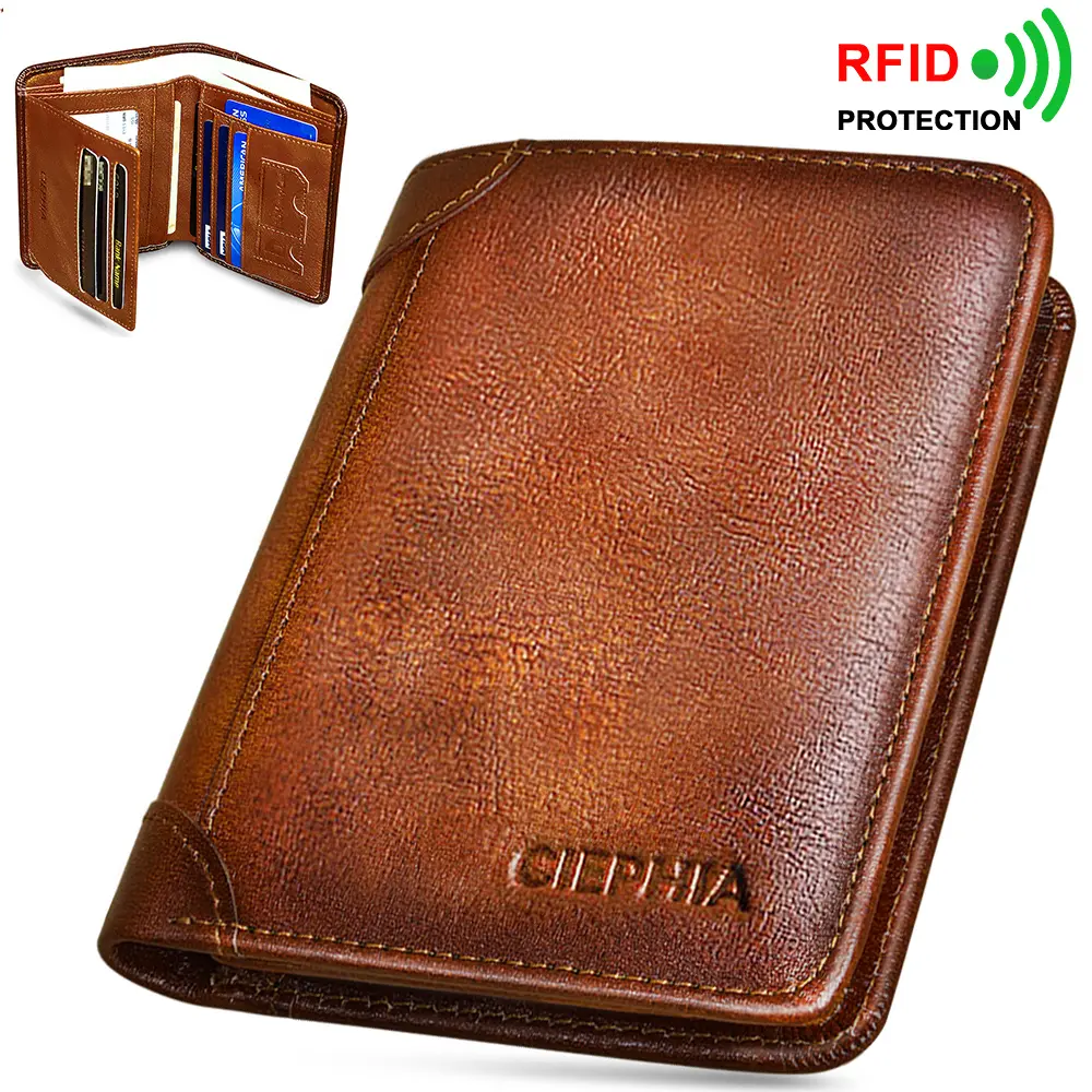 CIEPHIA Genuine Leather Rfid Wallets for Men Vintage Short Multi Function ID Credit Card Holder Money Bag Ideal Gift